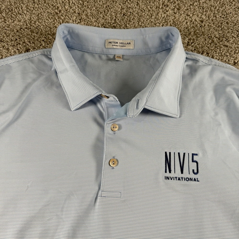 Peter Millar Polo Shirt Men XXL Blue Performance Summer Comfort NV5 Invitational - Picture 2 of 15